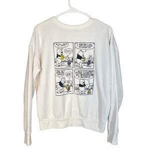 Disney White Newspaper Clipping Winnie the Pooh & Piglet Sweatshirt Women Sz S